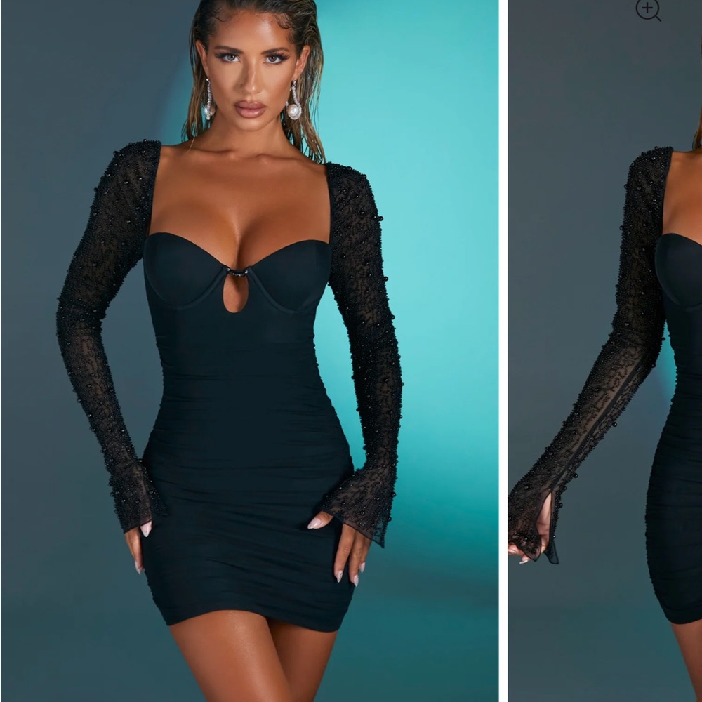 St Germain Embellished Long Sleeve Mini Dress in Black